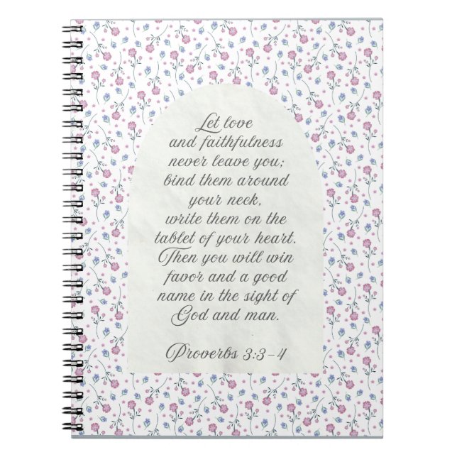 Caderno Espiral Proverbs 3:3–4 Floral Scripture  (Frente)