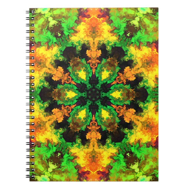 Caderno Espiral Psicodélica Flor de Hipópio Verde Laranja e Amarel (Frente)