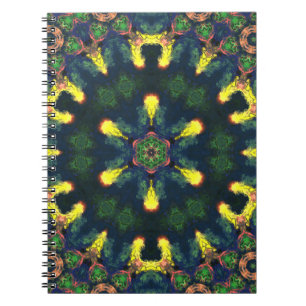 Caderno Espiral Psicodélica Hippie Amarelo Azul e Verde