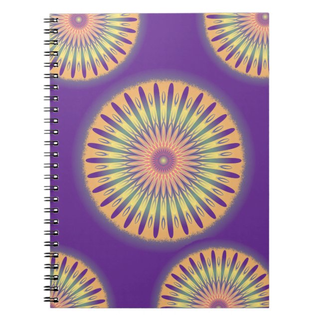 Caderno Espiral Psicodélico Amarelo-Laranja Roxo Mandala (Frente)