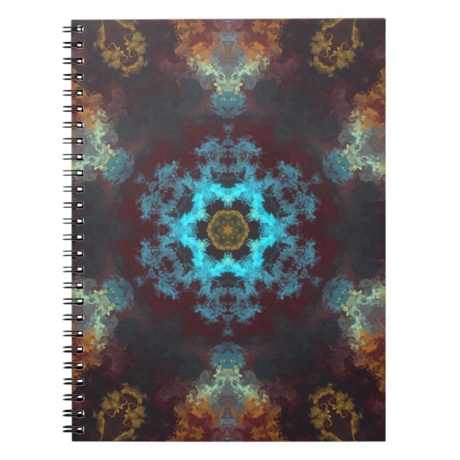 Caderno Espiral Psicodélico Flor Azul, Vermelho e Amarelo (Frente)