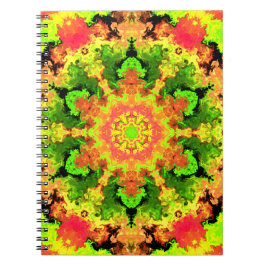 Caderno Espiral Psicodélico Flor de Hippie Verde Laranja e Vermelh