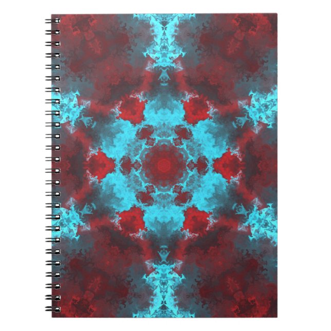 Caderno Espiral Psicodélico Flor de Hippie Vermelho e Azul (Frente)