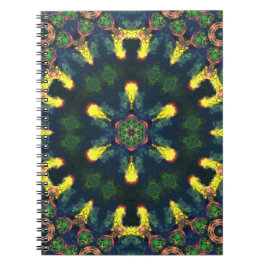 Caderno Espiral Psicodélico Mandala Amarelo Azul e Verde