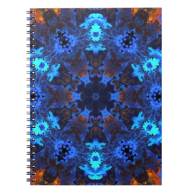 Caderno Espiral Psicodélico Mandala Azul e Laranja (Frente)