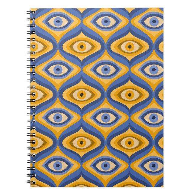 Caderno Espiral Psicodélico padrão ocular indigo azul (Frente)