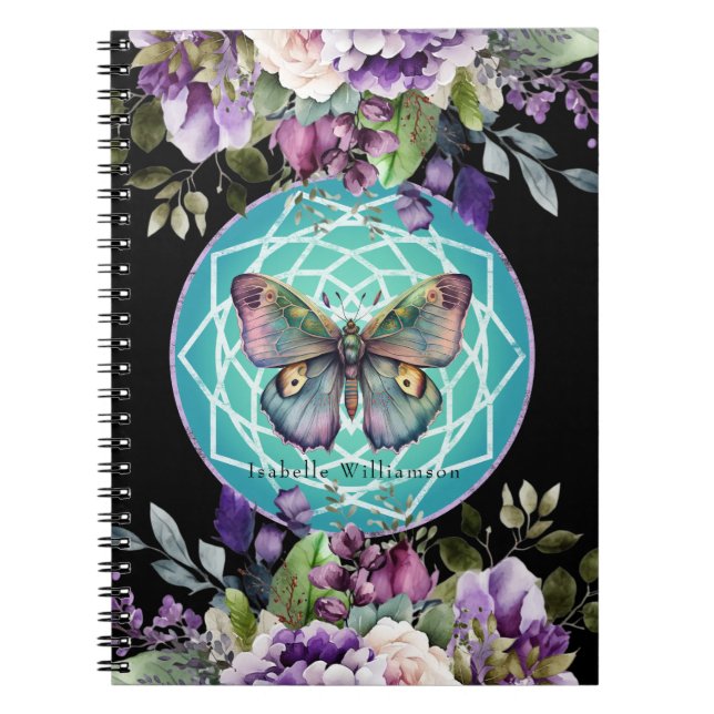 Caderno Espiral Psicose Esotérica Floral Roxal de Mandala (Frente)