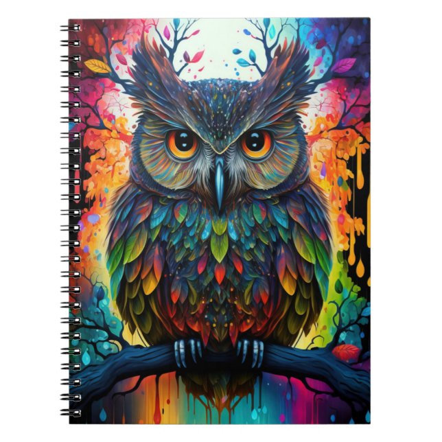 Caderno Espiral Psychedelic Fantasy Hippy Owl (Frente)