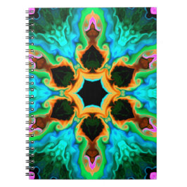 Caderno Espiral Psychedelic Hippie Teal Orange and Black