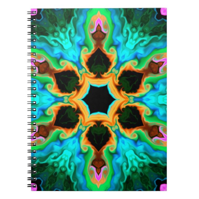 Caderno Espiral Psychedelic Hippie Teal Orange and Black (Frente)