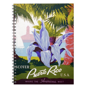 Caderno Espiral Puerto Rico EUA, turismo de WPA e poster dos parqu