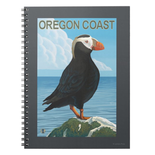 Caderno Espiral Puffin Tufado na Costa do Oregon (Frente)