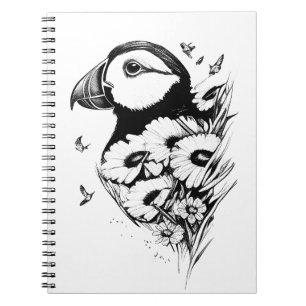 Caderno Espiral Puffin Wild Animal Nature Ilustração Tatuagem de A