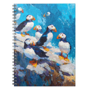 Caderno Espiral Puffins Coloridos Cliff Painting Art