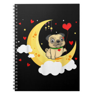 Caderno Espiral Pug Bonito Na Beleza Do Dia de os namorados Da Lua