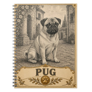 Caderno Espiral Pug, Cão de Herança Vintage