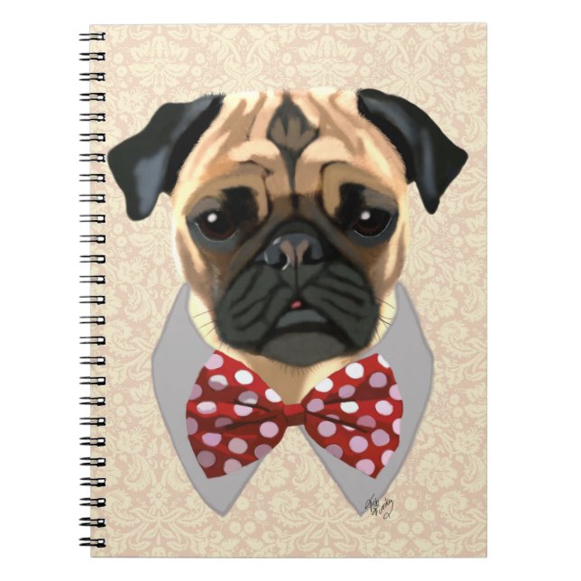 Caderno Espiral Pug com Arco vermelho e branco (Frente)