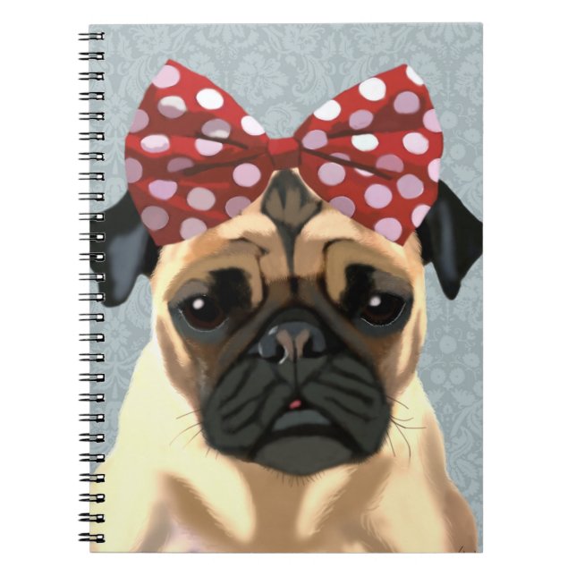 Caderno Espiral Pug com Arco vermelho na cabeça 2 (Frente)
