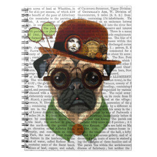 Caderno Espiral Pug com Steampunk Bowler Hat