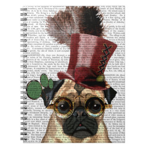 Caderno Espiral Pug com Style Steampunk Top Hat