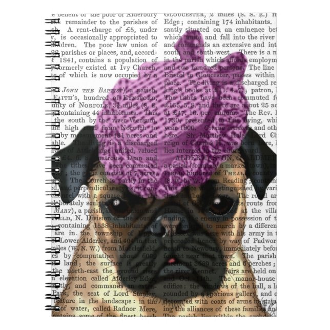 Caderno Espiral Pug com Vintage Purple Hat (Frente)