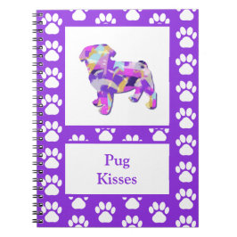 Caderno Espiral Pug Cujo Cachorro Silhute Paw Purple PY&B