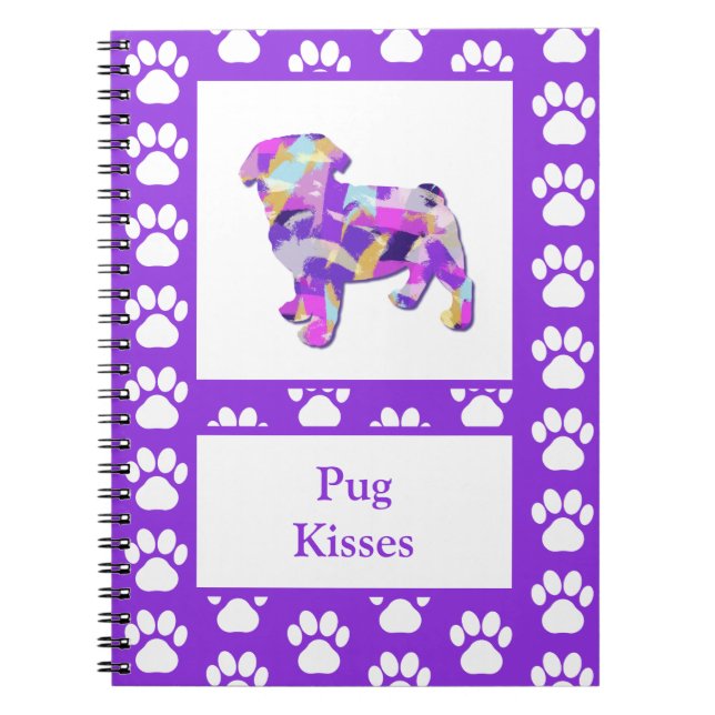 Caderno Espiral Pug Cujo Cachorro Silhute Paw Purple PY&B (Frente)