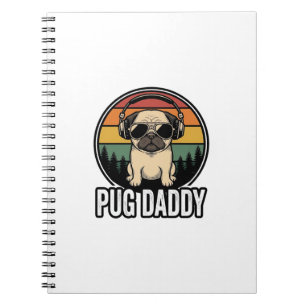 Caderno Espiral Pug Daddy Vintage Sunset Design de Camiseta de Cac