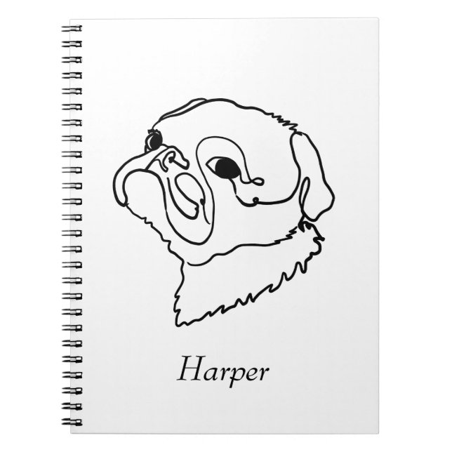 Caderno Espiral Pug de Arte de Linha Personalizável (Frente)