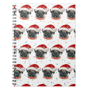 Caderno Espiral Pug Dog Breed Christmas Stars