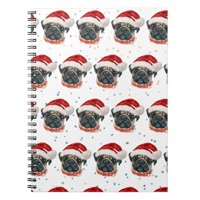 Caderno Espiral Pug Dog Breed Christmas Stars (Frente)