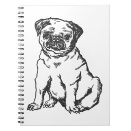 Caderno Espiral Pug dog, ilustração a preto e branco