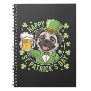 Caderno Espiral Pug engraçado do dia de São Patrício com caneca de