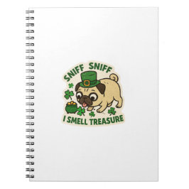 Caderno Espiral Pug Farejador de Tesouro Dia de São Patrício