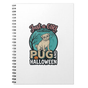 Caderno Espiral Pug Halloween Menina Design Vetorial Vintage_1