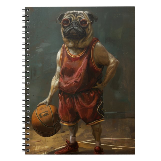Caderno Espiral Pug Jogando Basquete (Frente)