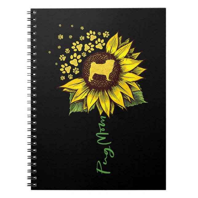Caderno Espiral Pug Lover Cachorro Mãe Cachorro Sunflower Pug Cach (Frente)
