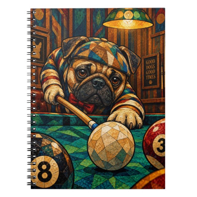 Caderno Espiral Pug, Mosaico Geométrico (Frente)