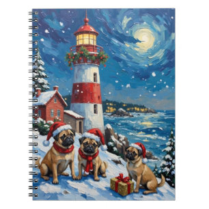 Caderno Espiral Pug Natal Farol Férias