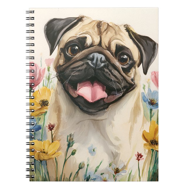 Caderno Espiral Pug Notebook – Watercolor (Frente)
