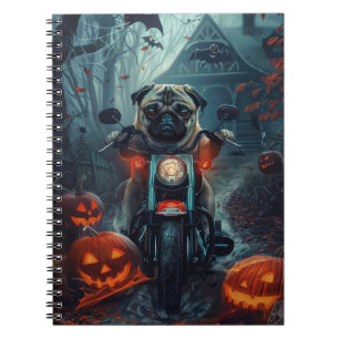 Caderno Espiral Pug Riding Motorcycle Halloween Scary
