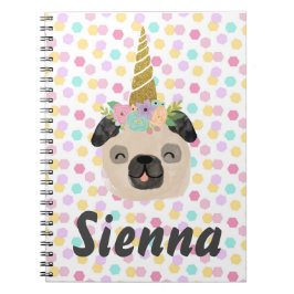 Caderno Espiral Pug Unicórnio Menina