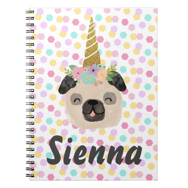 Caderno Espiral Pug Unicórnio Menina (Frente)