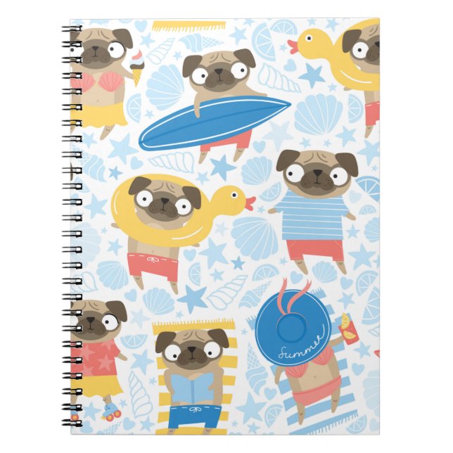 Caderno Espiral Pugs bonitos nas férias. padrão com vômito de dese (Frente)