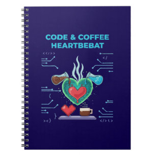 Caderno Espiral Pulsação de Código & Café Programador Geek Diver