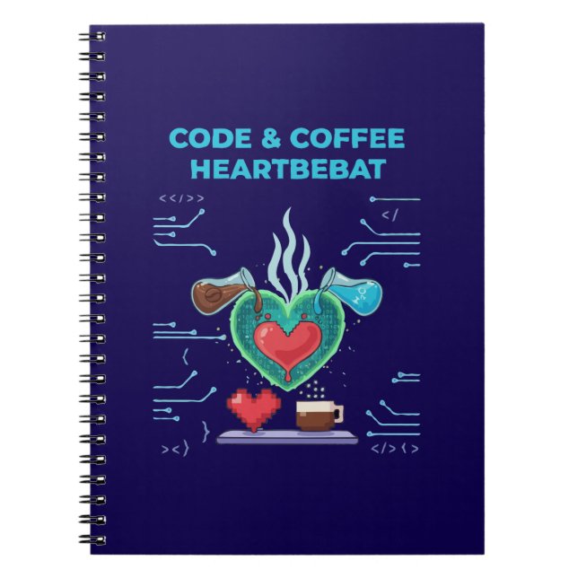 Caderno Espiral Pulsação de Código & Café | Programador Geek Diver (Frente)