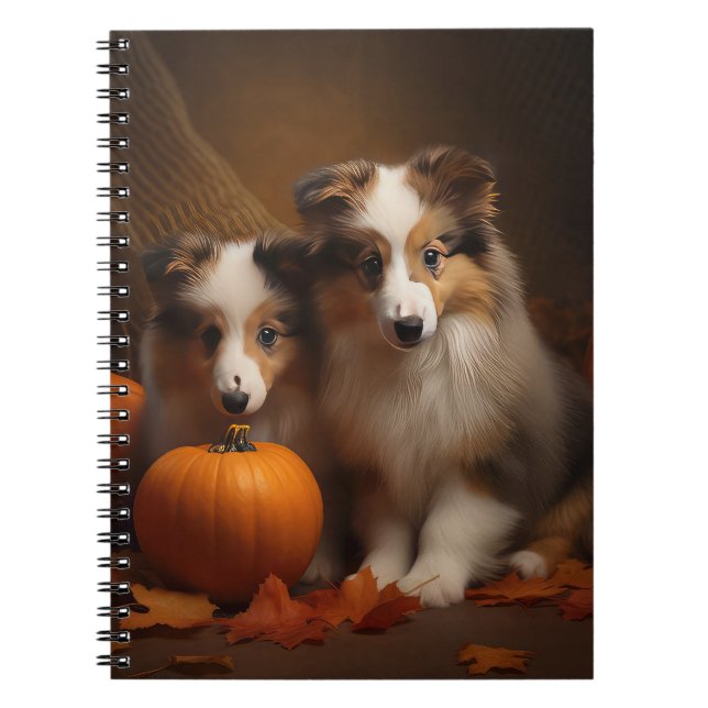 Caderno Espiral Pumpkin de Abóbora de Shetland Sheepdog (Frente)