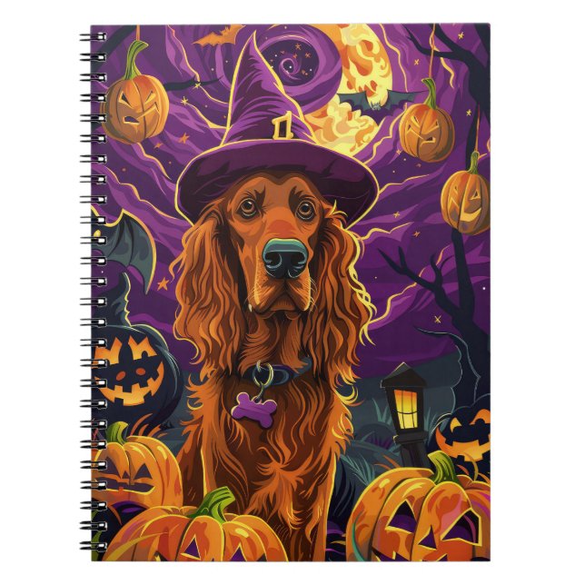 Caderno Espiral Pumpkin de Bruxas de Bruxas do Red Setter Irlandês (Frente)