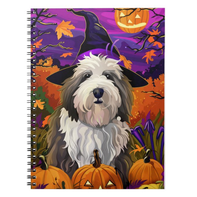 Caderno Espiral Pumpkin de Bruxas de Halloween de Sheepdog Inglês (Frente)