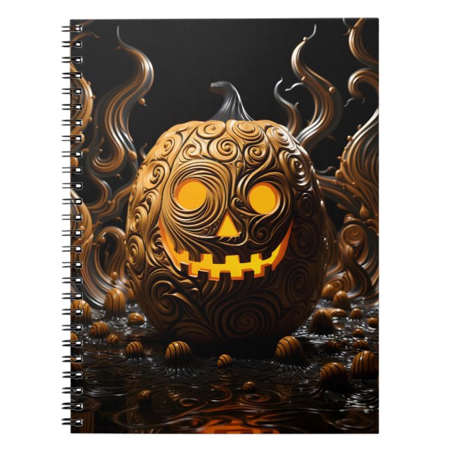 Caderno Espiral Pumpkin De Cerâmica Laranja De abstrato Halloween (Frente)